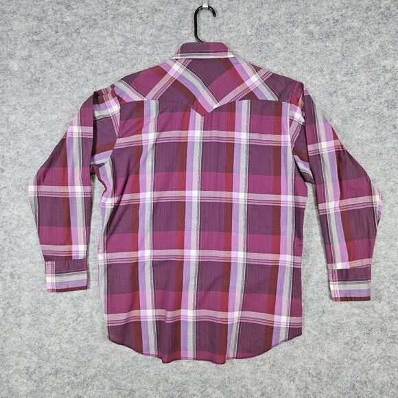 American Hero Pink Windowpane Plaid Pearl Snap Large Long Sleeve Western Shirt - Picture 13 of 14